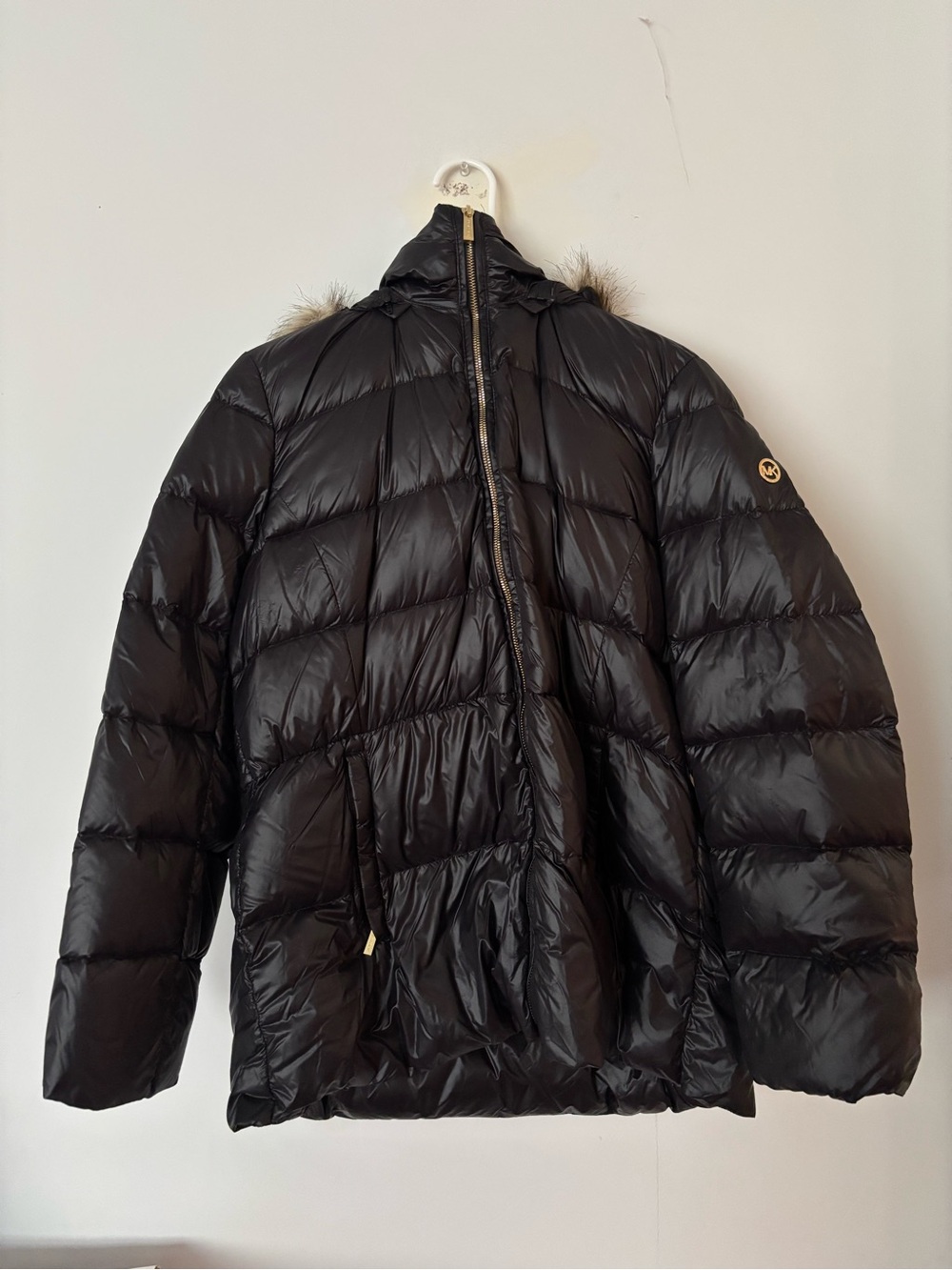 michael kors black oversized winter puffer jacket with faux fur trim hood✨
